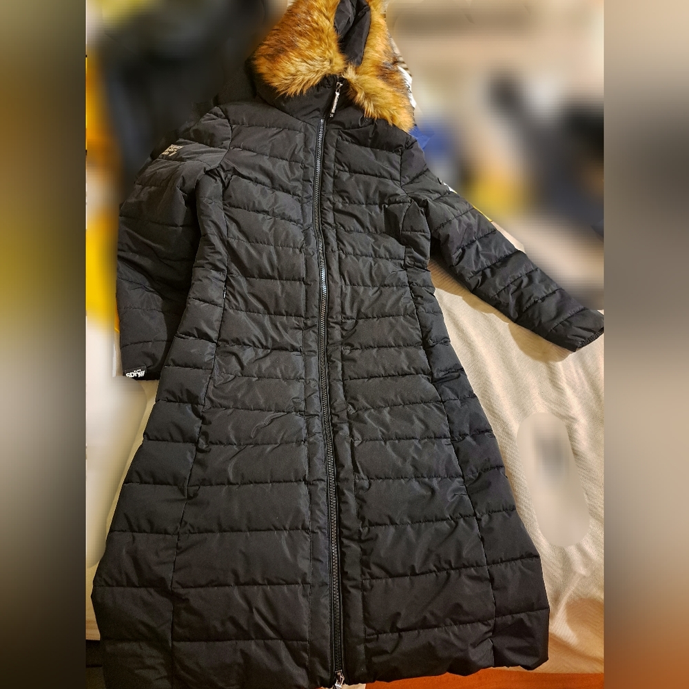 Black Faux Fur Hooded Longline Light Padded Puffer Coat  Large